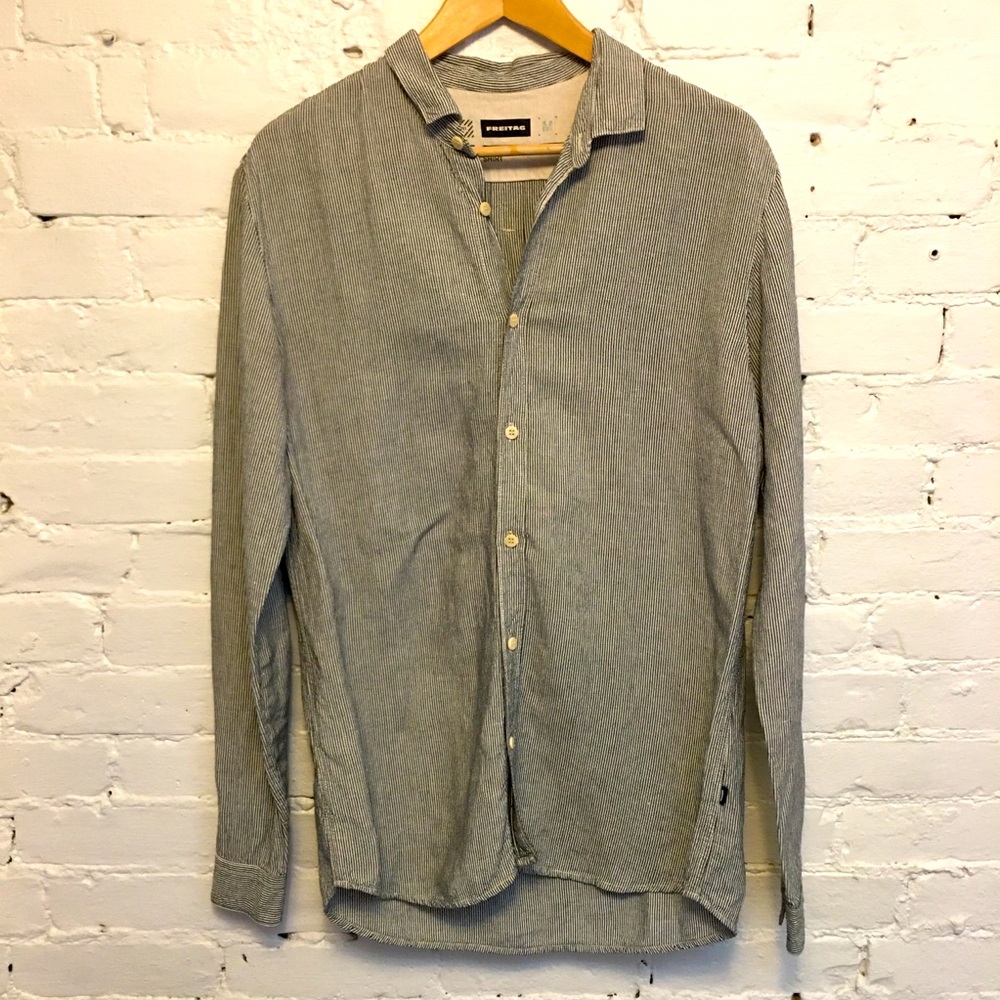 Freitag men’s linen blend long sleeve shirt engineer stripe size m